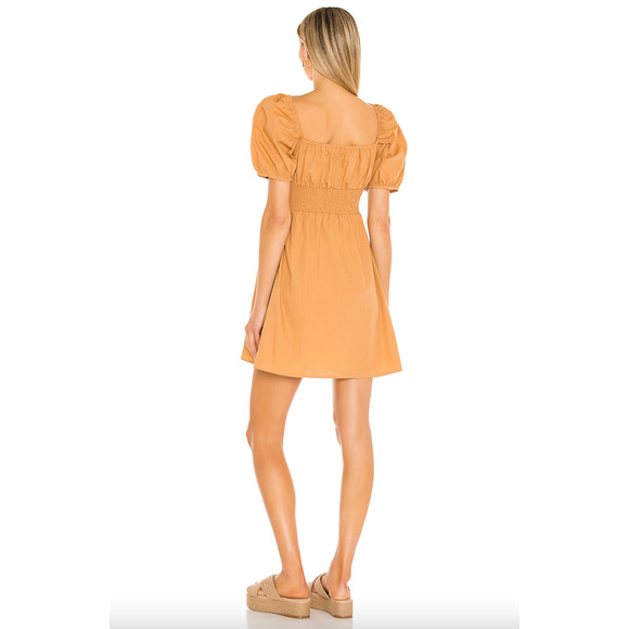 Faithfull the Brand Mariette Mini Dress in Plain Caramel - Picture 2 of 8